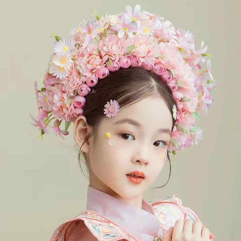 ヘアアクセサリー 子供 簪 花 ヘアバンド 髪飾り 泉州 漢服 絹花 花飾り 民族風 写真撮影 花かんむり 女の子 花モチーフ