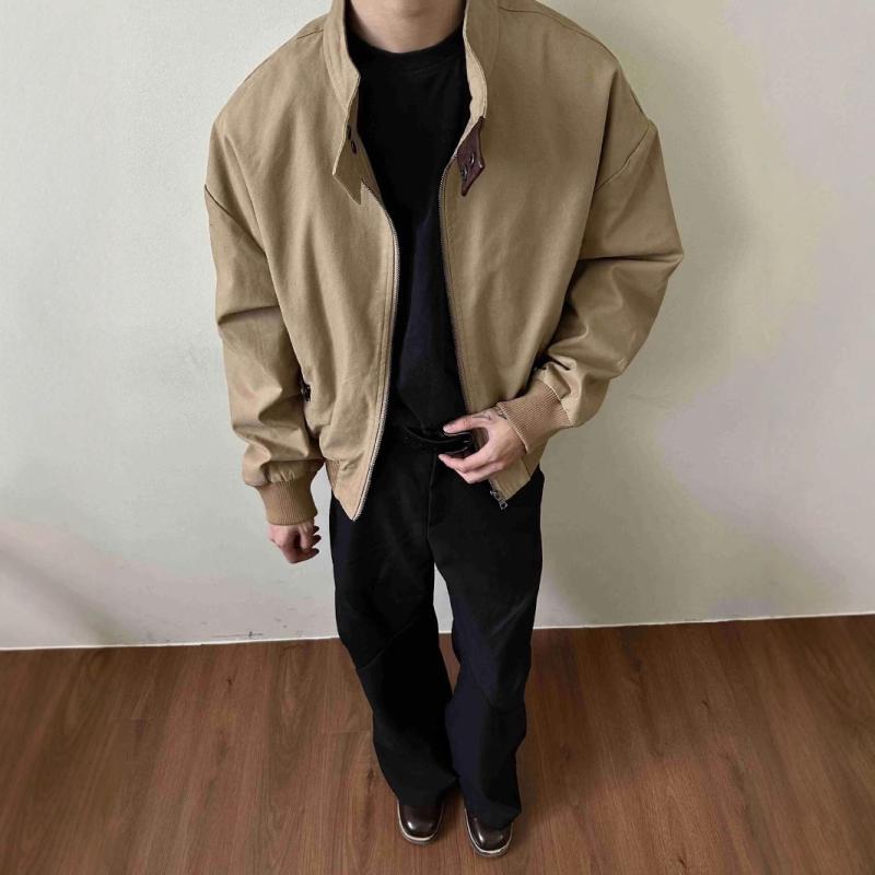 ジャケット 男性用 アウター バーン風 ゆったり ショート丈 フライトジャケット カジュアル 立襟 春物 黒 カーキ｜トミーショップ 店