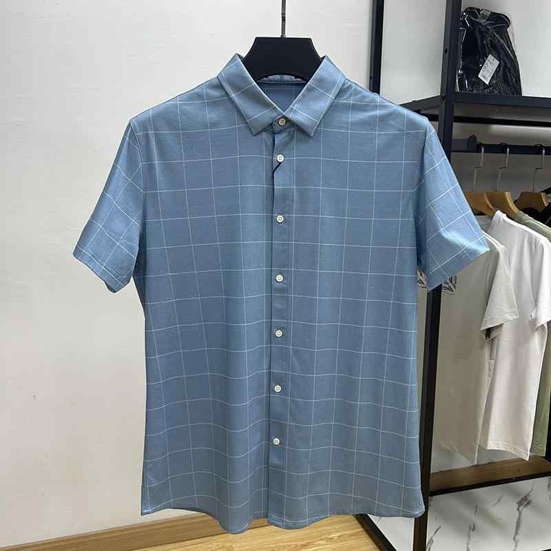 シャツ メンズ 男性用 格子柄 半袖 ポリエステル 接触冷感 スリム 薄手 普段使い(x5)|トミーショップ 店
