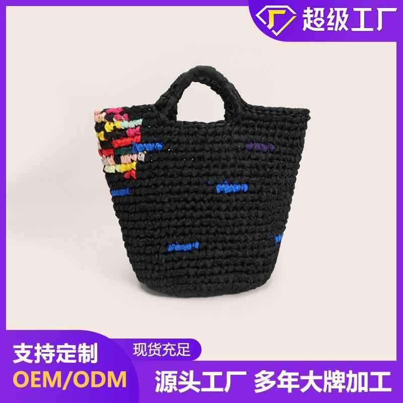 トートバッグ レディース 春夏 ブラック ポリエステル 綿 手編み 切り替え 布製 ミニトート 普段使い｜トミーショップ 店 8,375円