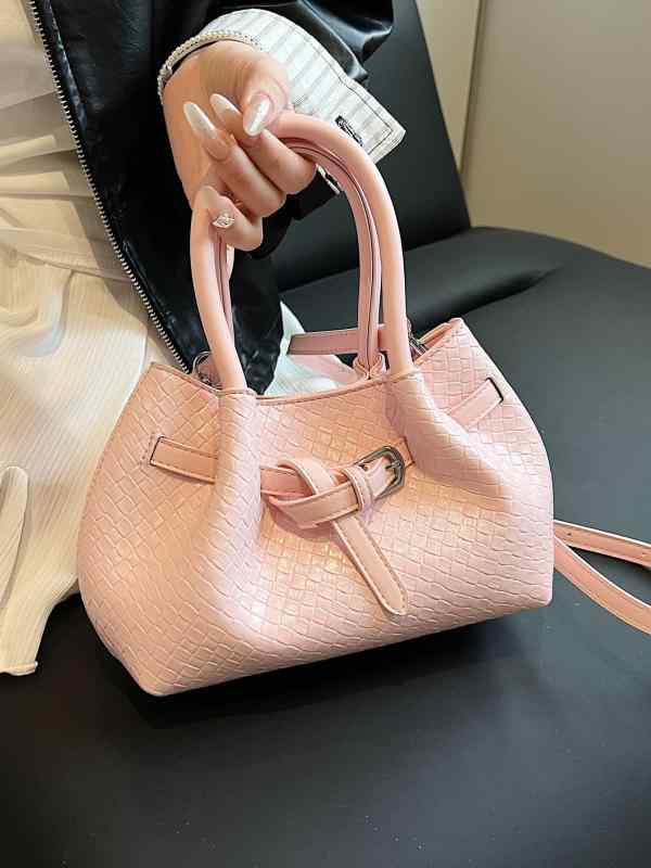 バッグ レディース 鞄 編み込み風 バスケットバッグ 斜めがけ ハンド PU フェイクレザー ミントグリーン