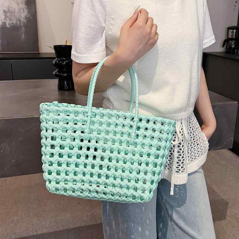 トートバッグ レディース 縦型 PU 編み込み 大容量 肩掛け 通勤 サブバッグ カジュアル シンプル ブラック ホワイト ベージュ カーキ グリーン ブルー ピンク