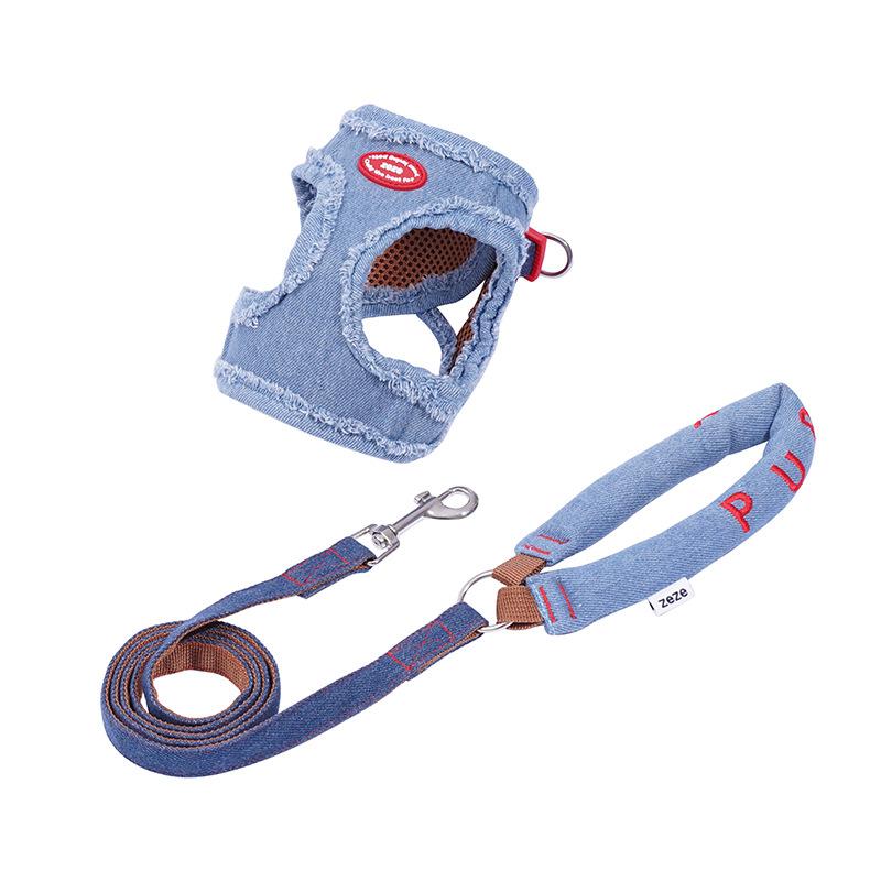 犬具 デニム ペット ハーネス リード セット XS S M L 散歩 お出かけ 胴輪 牽引ロープ 小型犬 中型犬(x3)