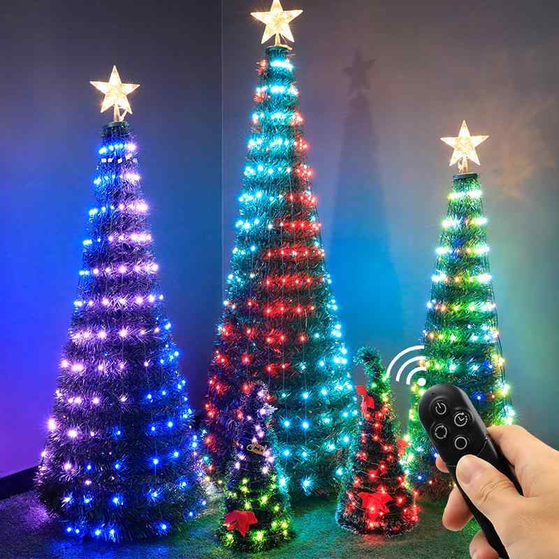 クリスマスツリー LED ライト スマートフォン APP制御 イルミネーションライト DIY 手書き文字 フルカラー 装飾ライト 1.2m 1.5m 1.8m 2.1m