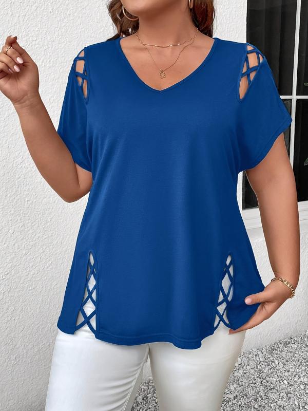 Tシャツ レディース 春夏 セクシー Vネック クロスストラップ 短袖 トップス プルオーバー ゆったり ロング丈 ギャザー デザイン ポリエステル スパンデックス 無地 黒 赤 紫 気質 通勤 スタイル 優雅 ファッション