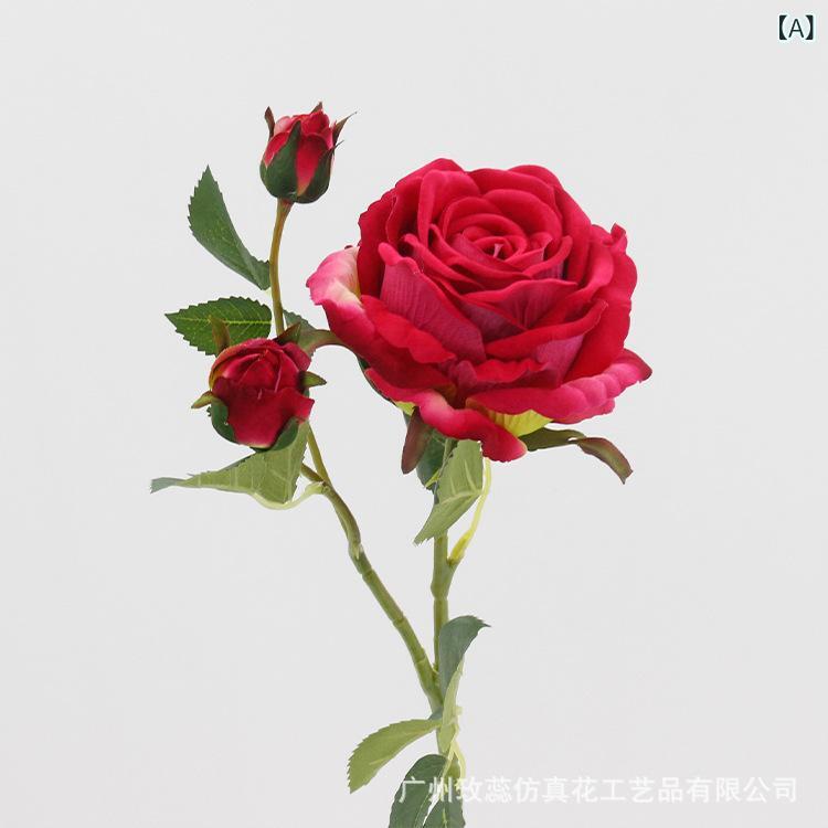 造花 薔薇(バラ) 76cm ベルベット調 ローズ アートフラワー 撮影用小物 結婚式 パーティー ディスプレイ 部屋飾り(x3)