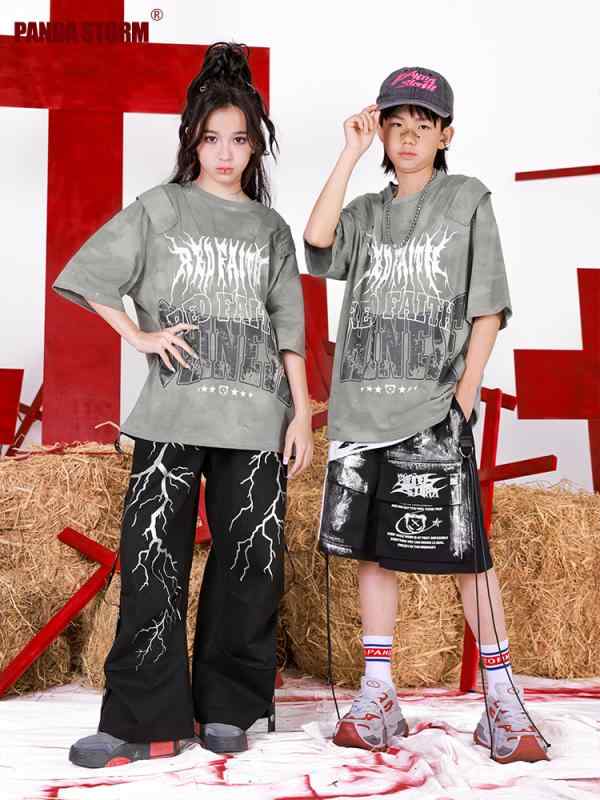 子供服 ダンス衣装 ヒップホップ セットアップ 半袖Tシャツ 短パン パンツ 上下セット 発表会 舞台用 練習着 ボーイズ ガールズ 120 130 140 150 160 170