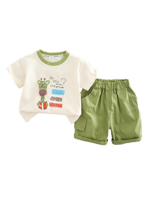 キッズ 子供服 半袖 短パン 2点 セットアップ 夏服 男の子 ボーイズ アニマル柄 キリン 綿 薄手 涼しい 普段着 部屋着