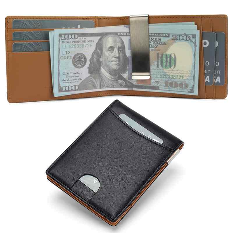 財布 男性用 二つ折り 短め レザー ウォレット 銀行カード 美ドル クリップ RFID スキミング防止 ブラック 日常使い