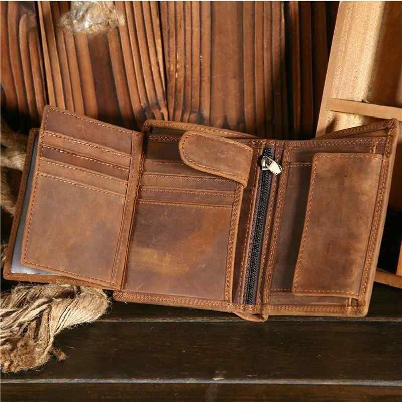 金入れ 成人男性用 成人男性 二つ折り金入れ 本革 牛皮 深棕色 レトロ スキミング押しとどめる チェーン店付き添い人 歌留多入れ 釣り銭入れ 日常使い走り(x200)