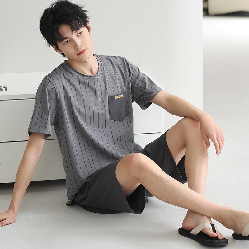 パジャマ メンズ 男性用 夏用 半袖 短パン 綿混紡 薄手 ルームウェア 寝間着 部屋着 ゆったり 大きめサイズ リラックス 通気性 快適 普段使い
