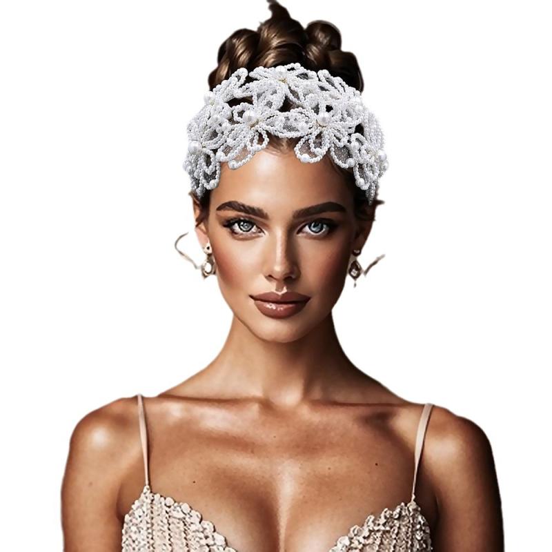 ヘアアクセサリー レディース ウェディング 髪飾り パール ヘアバンド シルバー 結婚式 パーティー 発表会 演奏会 イベント 手作り 上品 エレガント ヘップバーンスタイル