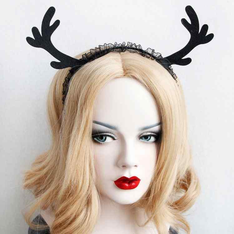 ヘアバンド レディース 鹿の角 レース カチューシャ ヘアアクセサリー 髪飾り ハロウィン クリスマス イベント コスプレ パーティー 舞台(x5)