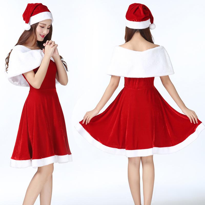 クリスマス ケープ ポンチョ 小 Red 帽 コスチューム ベルベット パーティー ステージ 舞台衣装 25 29 歳(x3)