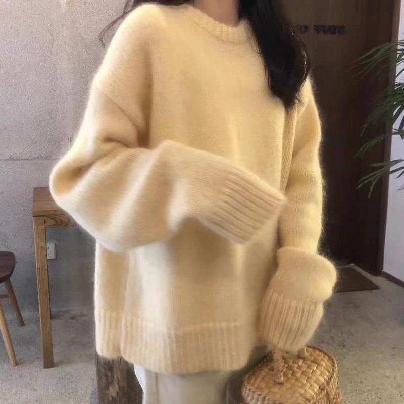 ニット レディース セーター 秋冬 ゆったり ラウンドネック かわいい 暖かい プリンセススリーブ シャギーニット プルオーバー トップス 私服 普段使い デート