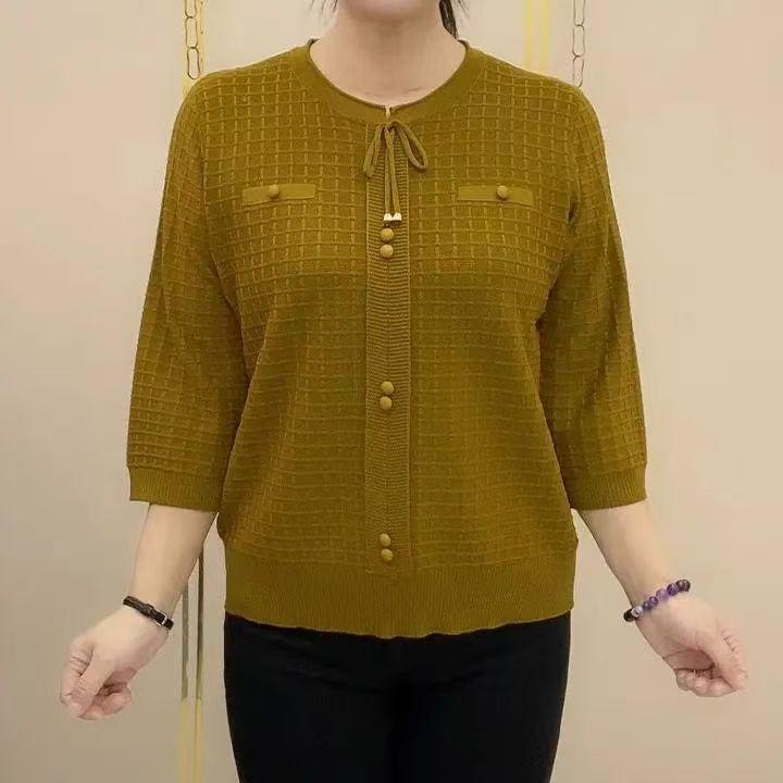 ニット レディース 7分袖 M L XL 2XL 3XL 4XL 5XL 6XL 春夏 トップス プルオーバー ラウンドネック ゆったり 大きめサイズ 婦人服 ミセス シニア オフホワイト 秋香色 ワインレッド グリーン オレンジ 鮮やかピンク 米ホワイ