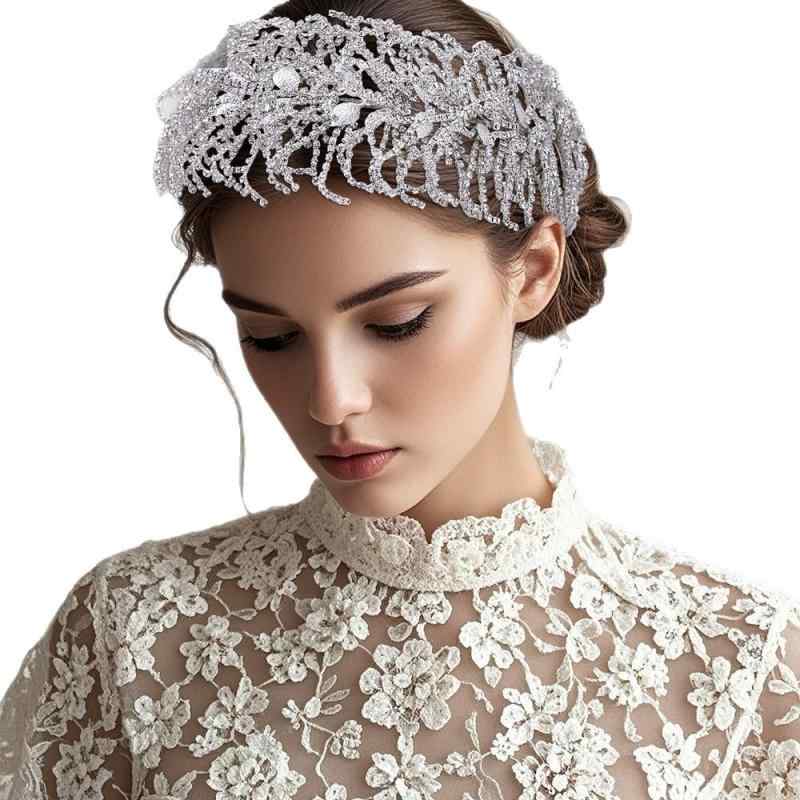 ヘアバンド レディース ブライダル ウェディング ヘアアクセサリー 水晶 ビジュー 銀色 金色 結婚式 パーティー 二次会 披露宴 手作り 髪飾り 上品 かわいい キラキラ
