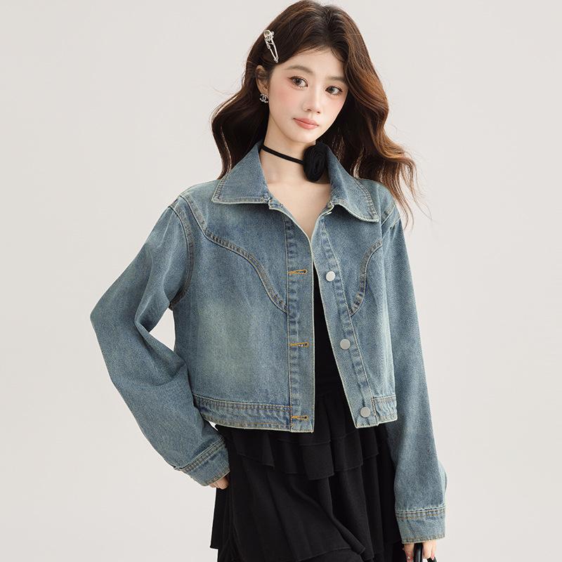 デニムジャケット レディース 春秋 韓国風 ファッション ウォッシュド ブルー ショート丈 アウター トップス デイリー カジュアル