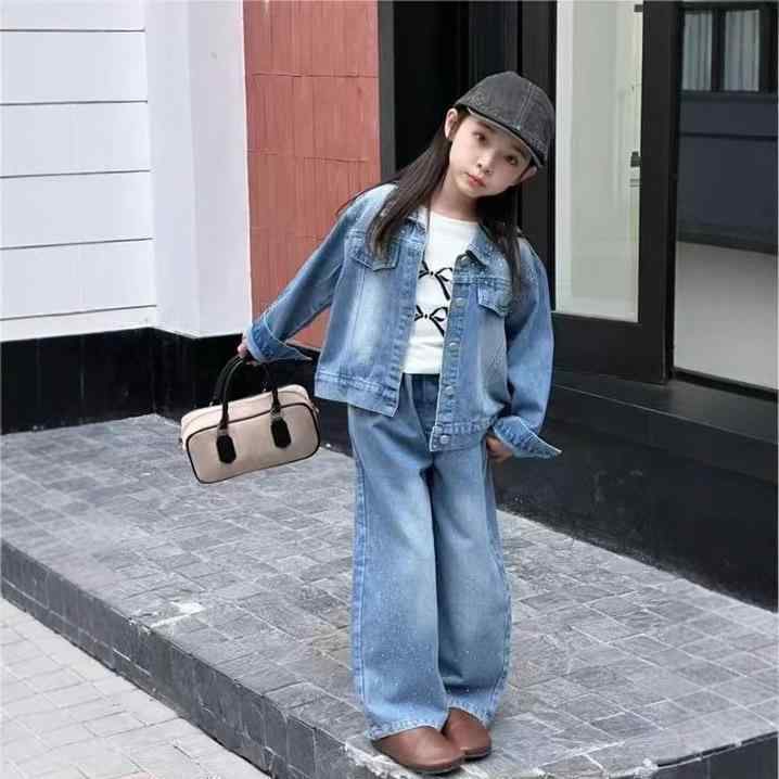 子供服 女の子 デニムセットアップ 春秋 デニムジャケット パンツ 2点セット かわいい おしゃれ 普段着(x5)