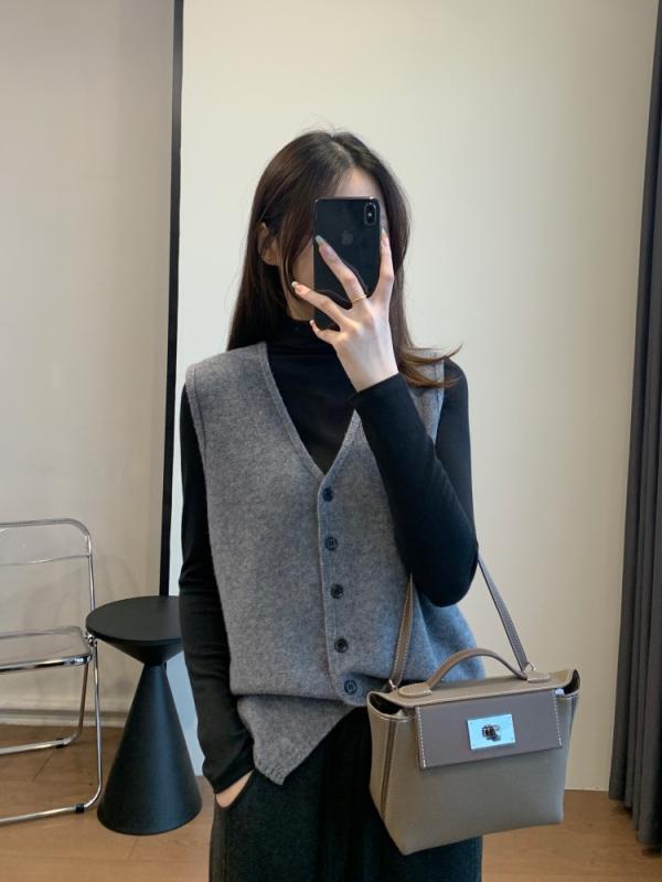 ベスト レディース 北欧風 グレー Vネック 羊毛 ニット ゆったり 重ね着 かわいい おしゃれ 秋冬 中国風
