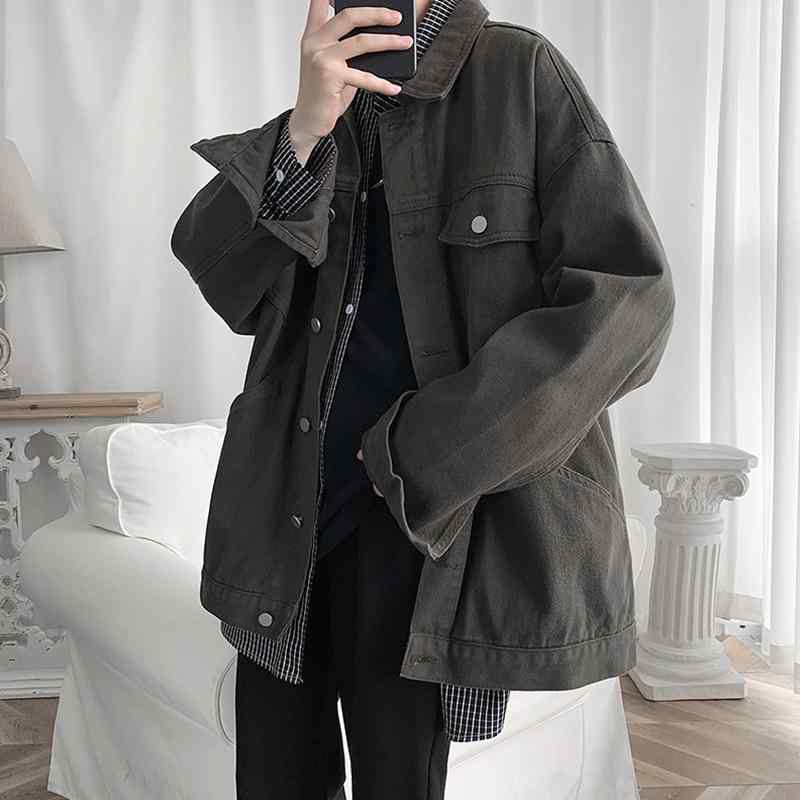 ジャケット 男性用 デニムジャケット ブルゾン Gジャン ワークジャケット ゆったり 普段使い 秋冬物 トップス アウター 羽織り 長袖 立ち襟 18-24歳 ブラック系 グリーン系 グレー系