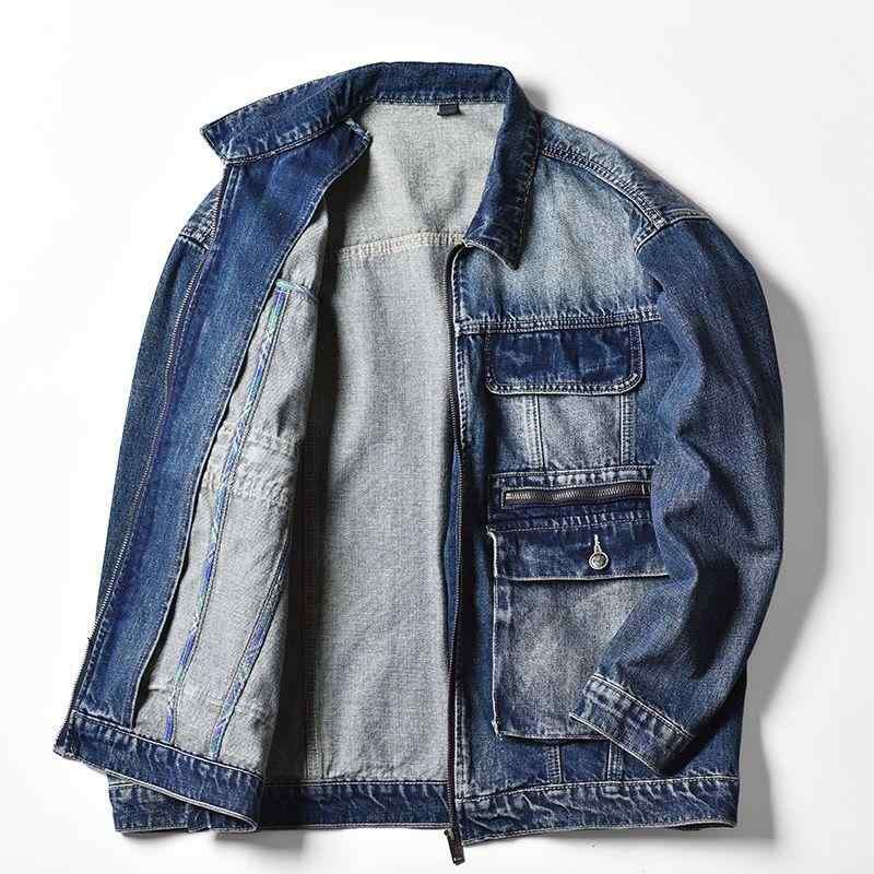 ジャケット 男性用 デニム Gジャン 秋冬 ウォッシュ加工 レトロ ビッグポケット ワークスタイル ブルゾン アウター 綿 耐摩耗 立襟 ゆったり 普段使い お洒落 羽織り