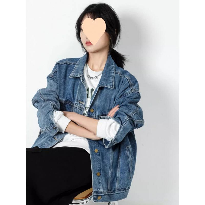 ジャケット レディース Gジャン デニム 春秋 韓国風 ゆったり アウター 羽織り ヴィンテージ ウォッシュ加工 ブルー 綿100% 大人 上着