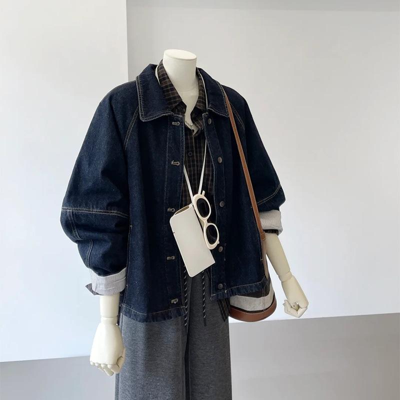 デニムジャケット レディース 韓国風 Gジャン ブルゾン アウター トップス カジュアル ゆったり ヴィンテージ風 ブルー コットン 長袖 おしゃれ かわいい M L XL