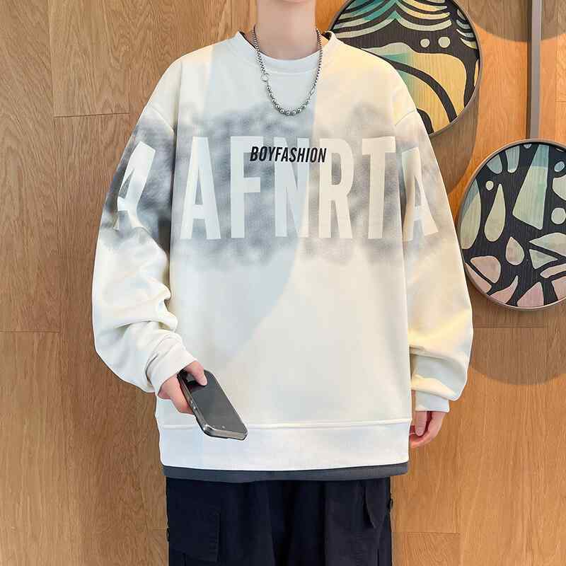 メンズ トレーナー 男性用 プルオーバー 丸首 ロゴ プリント 春秋 トップス カットソー 長袖 ファッション カジュアル スタイル 白 黒 カーキ 緑 紫 グレー