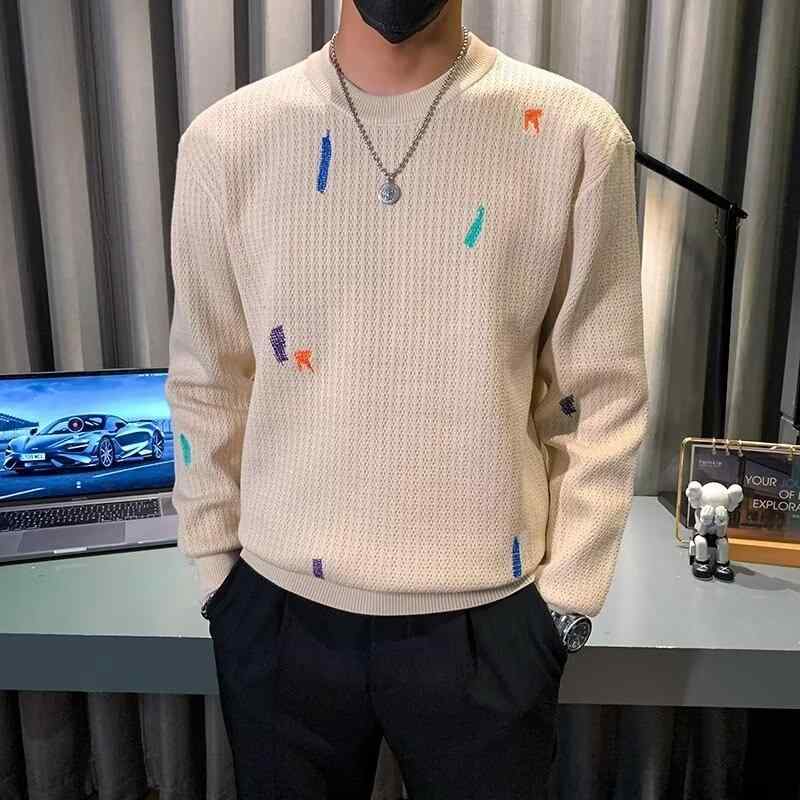 ニット メンズ 高品質 刺繍 トップス 韓国風 スリム 長袖 プルオーバー インナーウェア 男性用 秋冬 普段使い