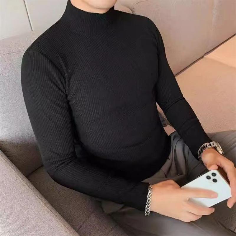 ニット メンズ 秋冬 加厚 リブ タートルネック 長袖 カットソー スリムフィット ボーダー Tシャツ 大? 暖かい 伸縮性 普段使い