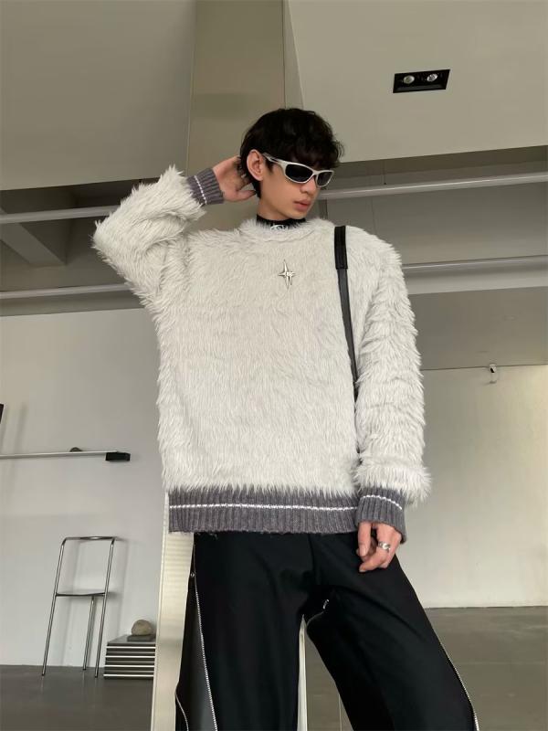 ニット メンズ 男性用 セーター 秋冬 韓国風 接触冷感 長袖 トップス プルオーバー 丸首 暖かい ゆったり 深灰色 杢グレー