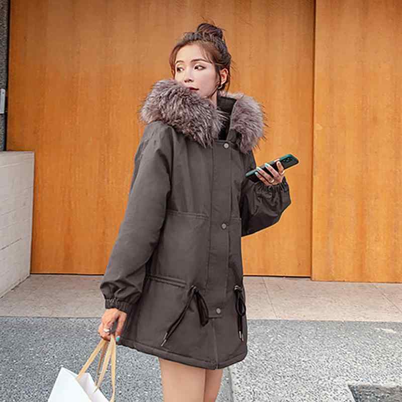 厚地の外套 レディース 秋冬 韓国風 裏起毛 綿織物 上衣 アウター 真っただ中丈 ゆったり パーカー ブドウ酒赤いこと 幽々たる薄墨色 レディースファッション-コート・ジャケット