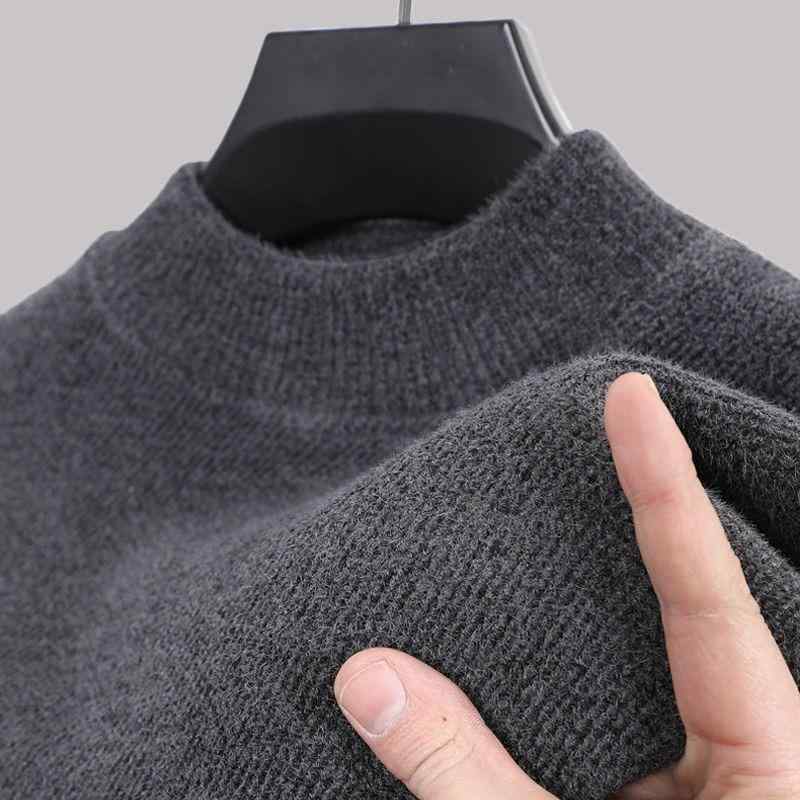 ニット メンズ 男性用 ハーフハイネック セーター トップス 黒 ブラック 防寒 裏起毛 あったか インナー プルオーバー カットソー 長袖 スリム 伸縮性(x3)