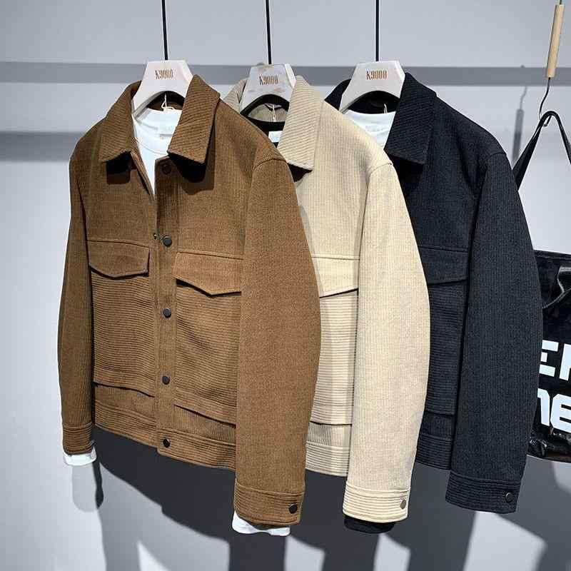 ジャケット メンズ コーデュロイ 秋冬 ブルゾン ゆったり 厚手 襟付き カジュアル 男性用 アウター カーキ ブラック ブラウン ホワイト Tシャツ 長袖