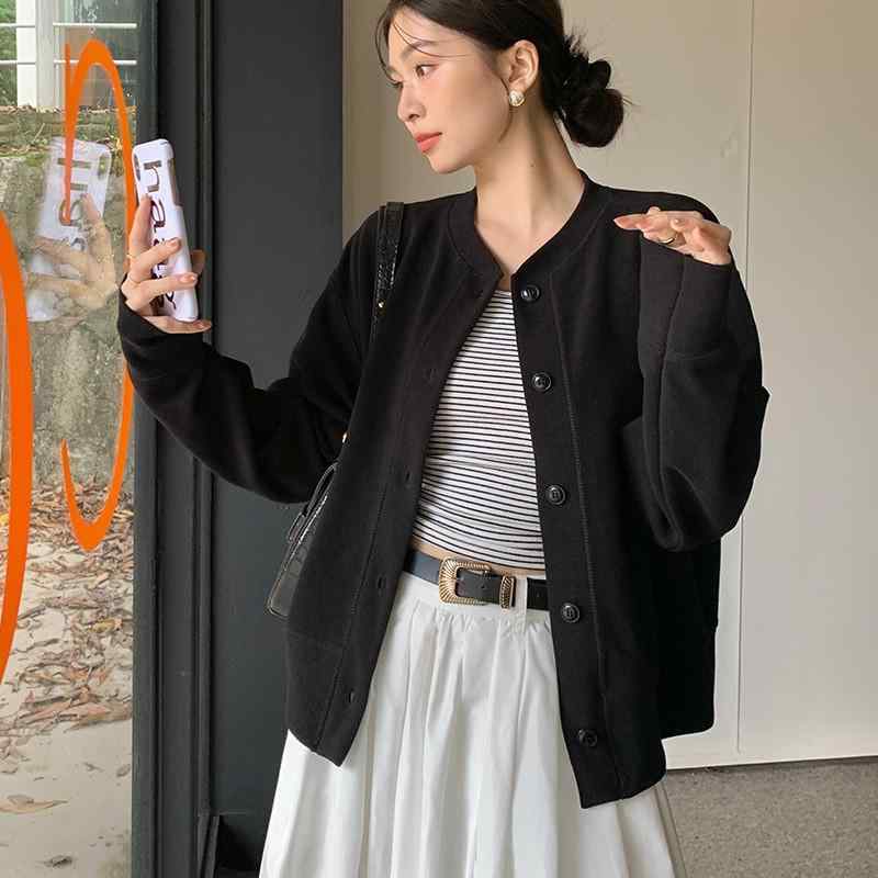 カーディガン レディース 秋冬 韓国風 配色 長袖 ベースボールジャケット ゆったり トップス 羽織り