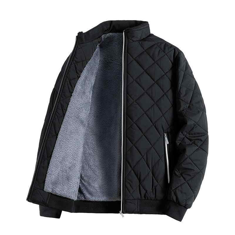 ジャケット 男性用 ベースボール襟 中綿入り 防寒着 裏起毛 厚手 ゆったり ポリエステル 冬 灰色 黒