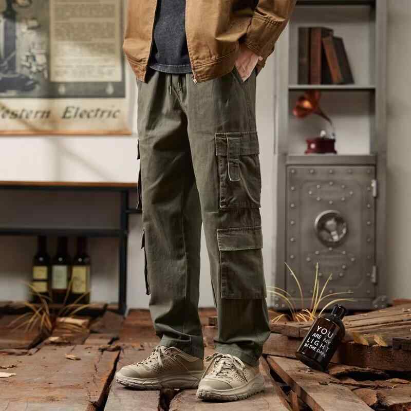 パンツ メンズ カーゴパンツ 春秋 コットン ゆったり ストレートパンツ ワークパンツ ミリタリー カーキ ブラック グリーン