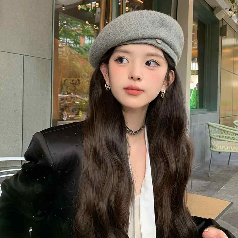 ベレー帽 レディース 秋冬 大頭 小顔効果 ウール混紡 保温 画家帽子 ライトグレー オフホワイト バーガンディ ネイビー キャメル ブラック