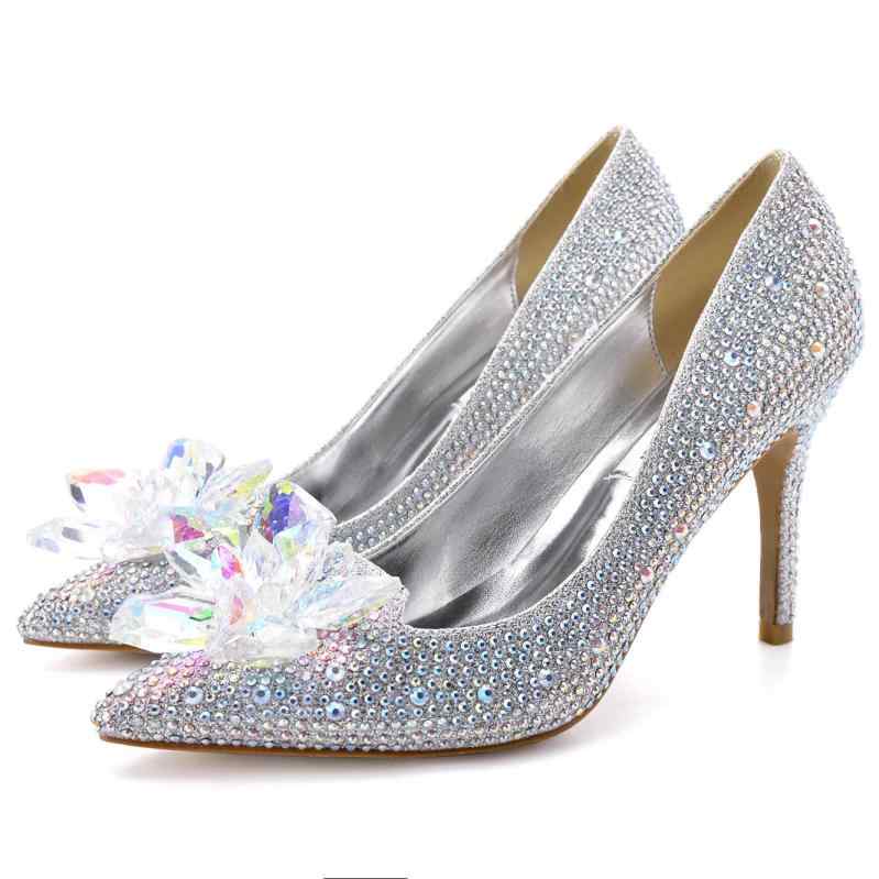 パンプス レディース シンデレラ シューズ 水晶 キラキラ ポインテッドトゥ ピンヒール ラインストーン ウェディング 結婚式 パーティー シルバー 銀色 レッド 赤 ピンク ブルー ブラック 5cm 7cm 9cm 春夏 秋冬