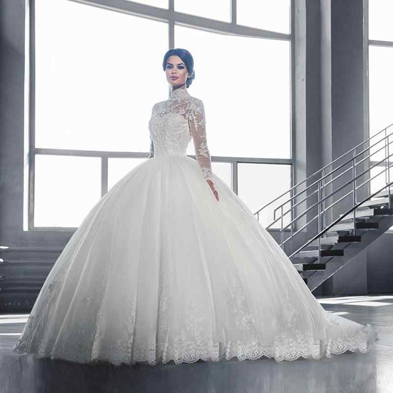 ウェディングドレス レース ブライダル ロングスリーブ トレーン 高品質 エレガント ホワイト ポリエステル 結婚式 パーティー フォーマル