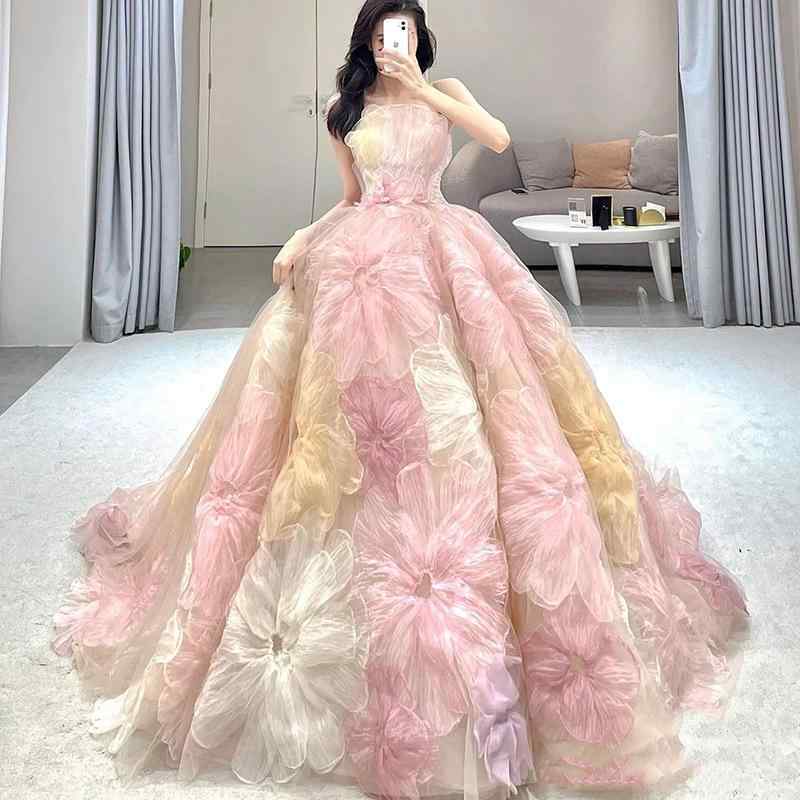 ウェディングドレス レディース 2025年 新作 花柄 ビスチェ ロング 結婚式 披露宴 パーティー 演奏会 発表会 高品質 豪華 旅行 撮影 フォーマル エレガント ポリエステル 高腰 Aライン
