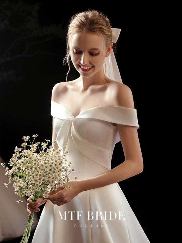 ウェディングドレス レディース 小柄サイズ サテン オフショルダー 結婚式 フォトウェディング ハネムーン 旅行 前撮り 後撮り 披露宴 パーティー イベント|トミーショップ 店