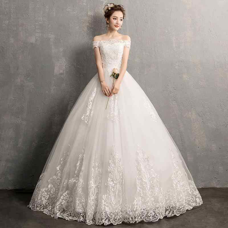 婚礼の儀お召しもの レディース A伝達ルート 高腰 ノースリーブ ポリエステル オフショルダー 婚礼の儀 寄り合い 白 ウェディングドレス-レディースファッション