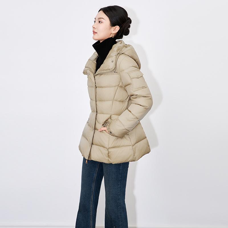羽?服 レディース 90% ホワイトダックダウン 長袖 フード付き スリム ショート丈 ジャケット カーキ色 黒色 米白色