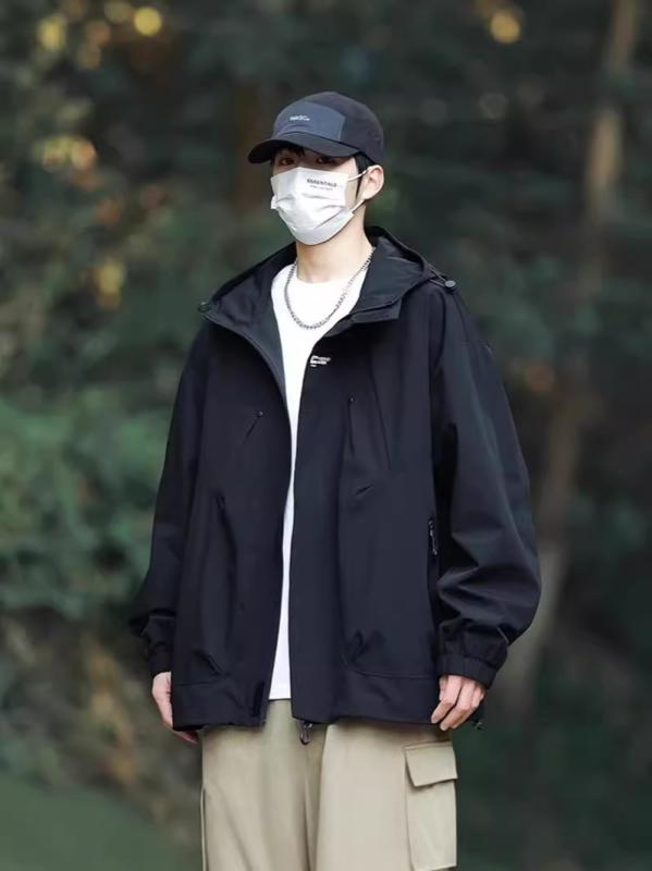 ジャケット メンズ 春秋 マウンテンパーカー 防風 撥水 フード付き アウトドア 登山 カジュアル ゆったり ブラック グリーン ベージュ