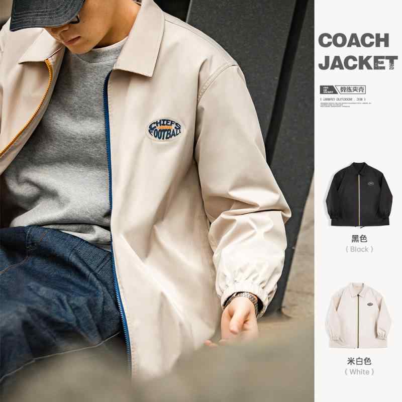 上衣 成人男性用 レトロ ナイロン コーチジャケット 色彩設計 ジップアップ 襟付き添い人 表どおり アウター スプリングコート