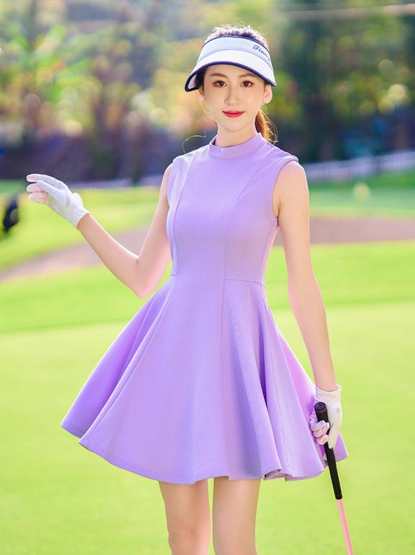 ゴルフ レディース ノースリーブ ワンピース 春夏 ウェア スカート スポーツウェア ゴルフウェア 女性用 ウエストシェイプ 伸縮性 ポリエステル ブラック ホワイト パープル｜トミーショップ 店 9,019円