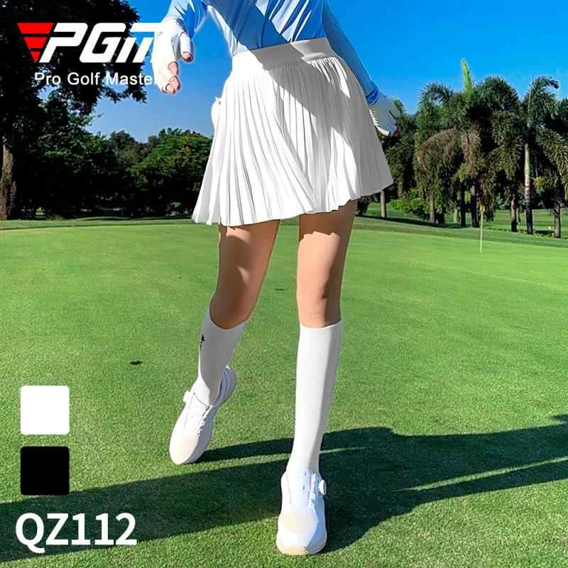ゴルフ スカート レディース 百褶スカート 運動 スポーツ ウェア 軽量 伸縮性 ポリエステル ショーパン付き 白 黒