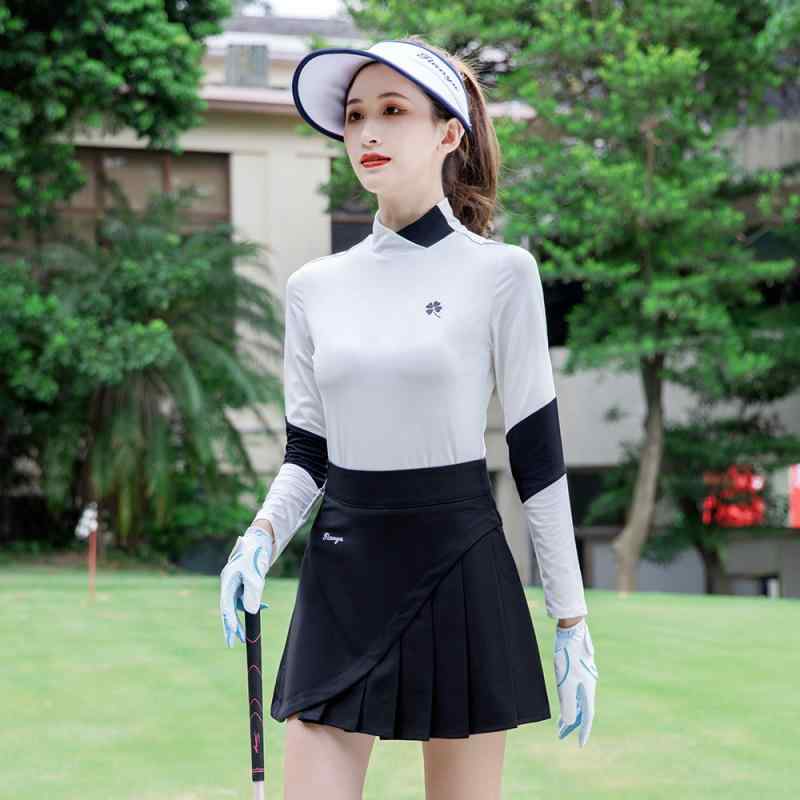 ゴルフ 長袖Tシャツ レディース 秋物 韓国風 ストレッチ ゴルフウェア スポーツウェア トップス 女性用 婦人服 ポリエステル 無地 ホワイト ネイビー